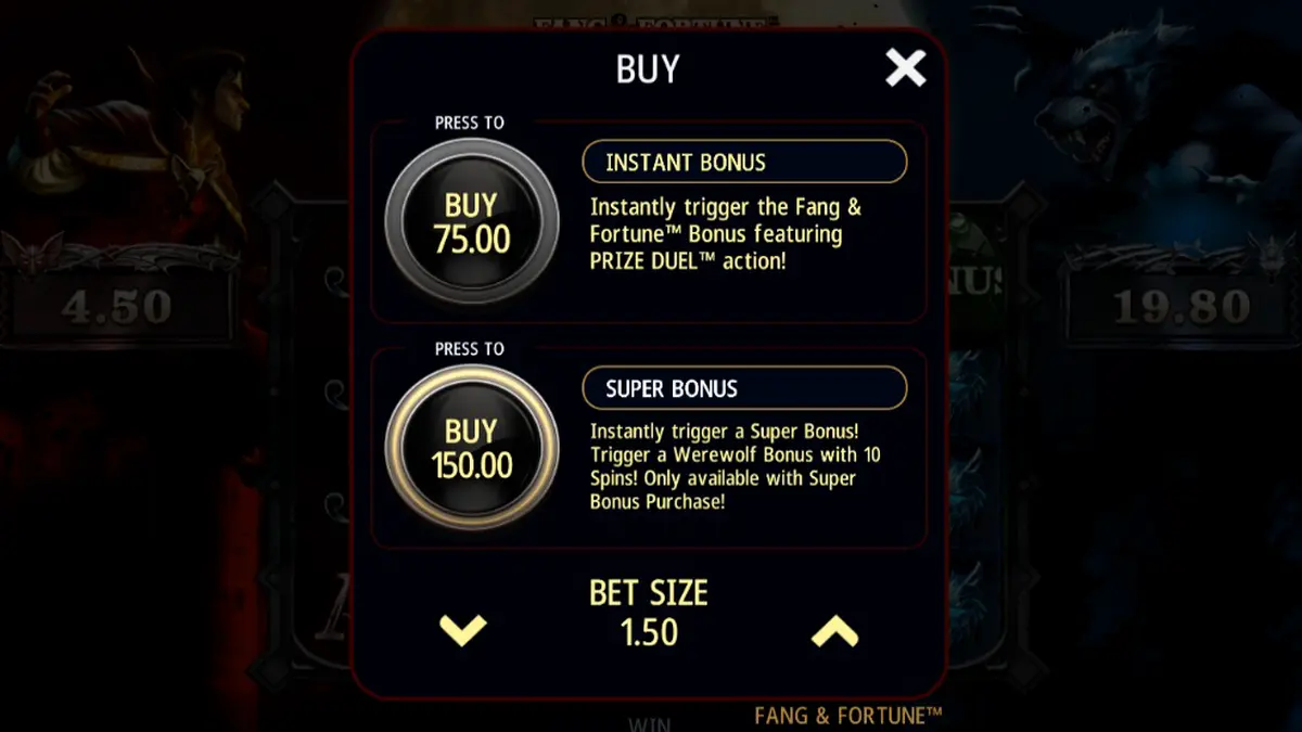 Visual atmosferik slot Fang & Fortune dengan tema vampir dan manusia serigala