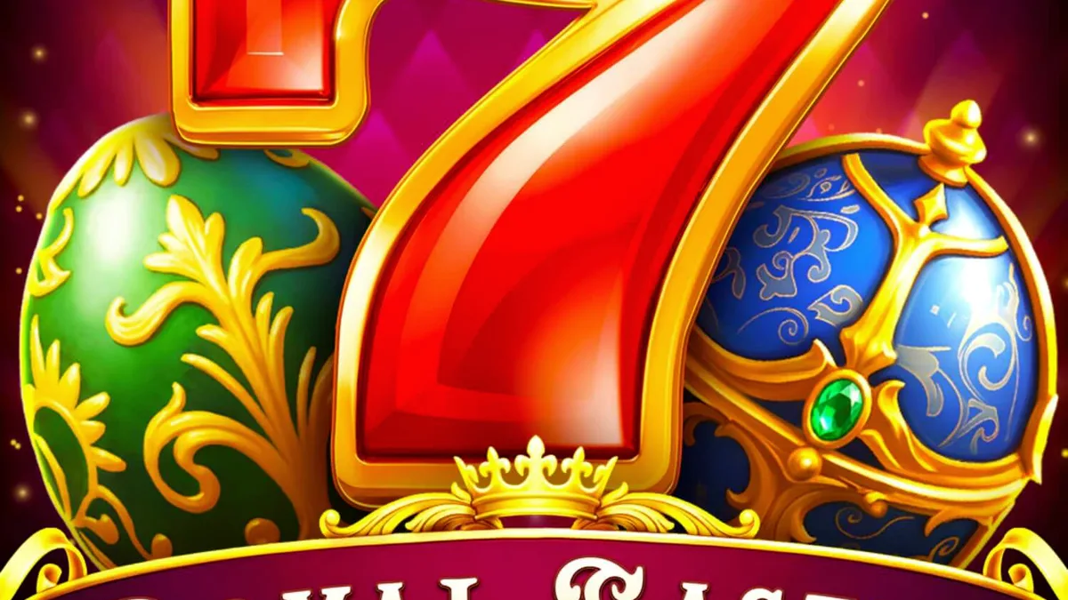 Tampilan visual mewah dari slot Royal Easter dengan latar belakang taman istana dan telur Fabergé.